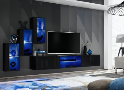 Luxury 3x wall cabinet Furniture Furnishings Living room furniture Black Wall Shelves